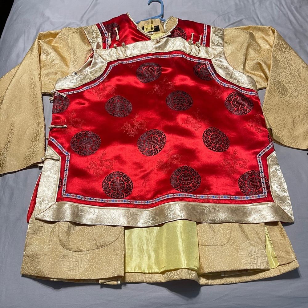 Traditional 2 Piece Chinese Silk Red and Gold Outfit (vest & jacket)